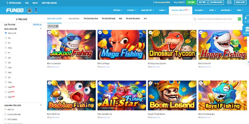 Bắn cá là danh mục game nổi tiếng của nhà cái Fun88